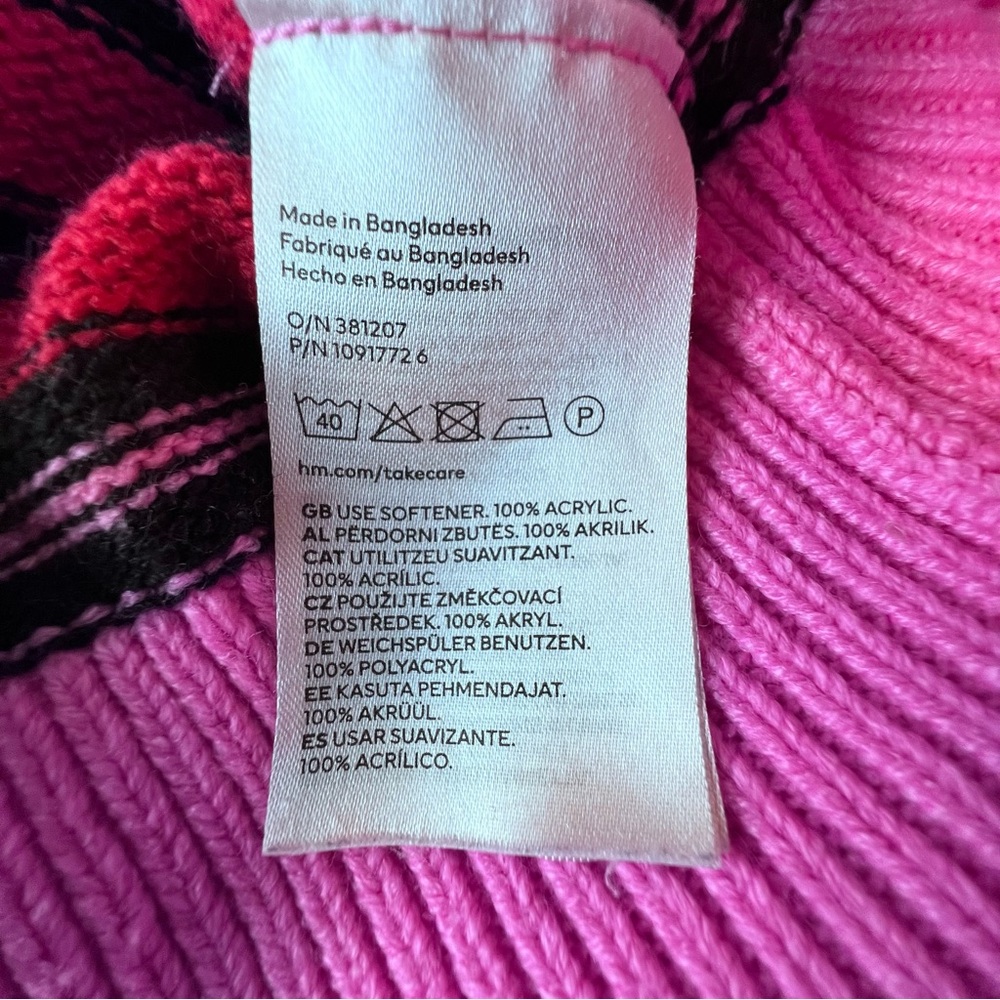 H&M Divided Pink Red and Black Knit Striped Sweater Balloon Sleeves Women’s L - Picture 10 of 10